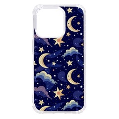 Night Moon Seamless Iphone 14 Pro Tpu Uv Print Case