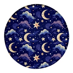 Night Moon Seamless Round Glass Fridge Magnet (4 Pack)