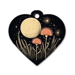 Flowers Space Dog Tag Heart (two Sides) by Maspions