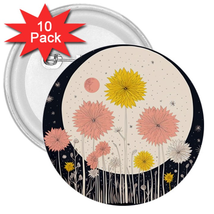 Space Flowers Universe Galaxy 3  Buttons (10 pack) 