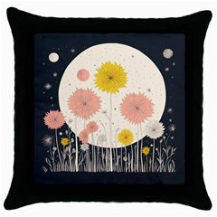 Space Flowers Universe Galaxy Throw Pillow Case (black)