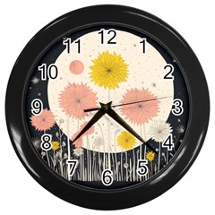 Space Flowers Universe Galaxy Wall Clock (black)