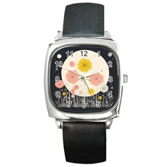 Space Flowers Universe Galaxy Square Metal Watch by Maspions