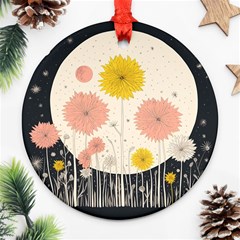 Space Flowers Universe Galaxy Round Ornament (two Sides)