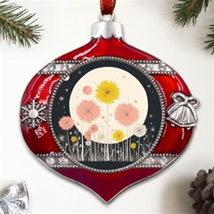 Space Flowers Universe Galaxy Metal Snowflake And Bell Red Ornament