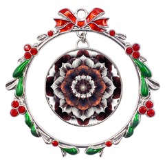 Mandala Design Pattern Metal X mas Wreath Ribbon Ornament by Maspions