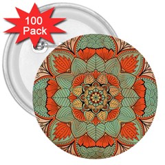 Mandala Floral Decorative Flower 3  Buttons (100 Pack) 