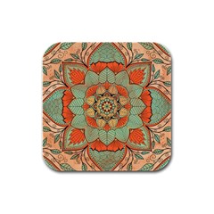 Mandala Floral Decorative Flower Rubber Square Coaster (4 Pack)