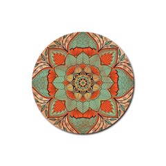 Mandala Floral Decorative Flower Rubber Coaster (round) by Maspions