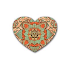 Mandala Floral Decorative Flower Rubber Coaster (heart) by Maspions