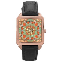 Mandala Floral Decorative Flower Rose Gold Leather Watch 