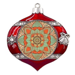 Mandala Floral Decorative Flower Metal Snowflake And Bell Red Ornament by Maspions