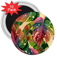 Monstera Colorful Leaves Foliage 3  Magnets (10 Pack) 