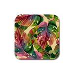 Monstera Colorful Leaves Foliage Rubber Square Coaster (4 pack) Front