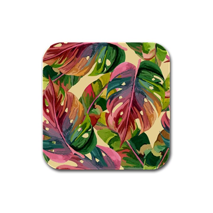 Monstera Colorful Leaves Foliage Rubber Square Coaster (4 pack)