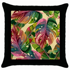 Monstera Colorful Leaves Foliage Throw Pillow Case (black)