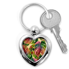 Monstera Colorful Leaves Foliage Key Chain (heart) by Maspions