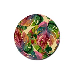 Monstera Colorful Leaves Foliage Rubber Round Coaster (4 Pack)