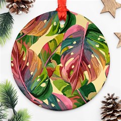 Monstera Colorful Leaves Foliage Round Ornament (two Sides)