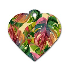 Monstera Colorful Leaves Foliage Dog Tag Heart (two Sides)