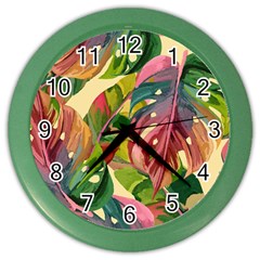 Monstera Colorful Leaves Foliage Color Wall Clock