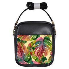 Monstera Colorful Leaves Foliage Girls Sling Bag