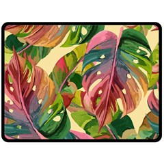 Monstera Colorful Leaves Foliage Fleece Blanket (large)