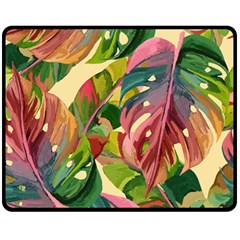 Monstera Colorful Leaves Foliage Fleece Blanket (medium)