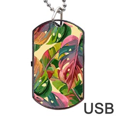 Monstera Colorful Leaves Foliage Dog Tag Usb Flash (two Sides)