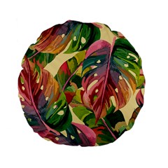 Monstera Colorful Leaves Foliage Standard 15  Premium Flano Round Cushions