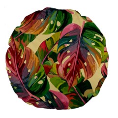 Monstera Colorful Leaves Foliage Large 18  Premium Flano Round Cushions