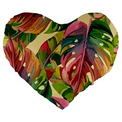 Monstera Colorful Leaves Foliage Large 19  Premium Flano Heart Shape Cushions