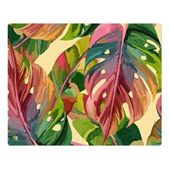 Monstera Colorful Leaves Foliage Two Sides Premium Plush Fleece Blanket (large)