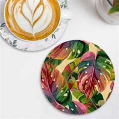 Monstera Colorful Leaves Foliage Uv Print Round Tile Coaster