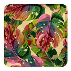 Monstera Colorful Leaves Foliage Square Glass Fridge Magnet (4 Pack) by Maspions