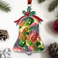 Monstera Colorful Leaves Foliage Metal Holly Leaf Bell Ornament by Maspions