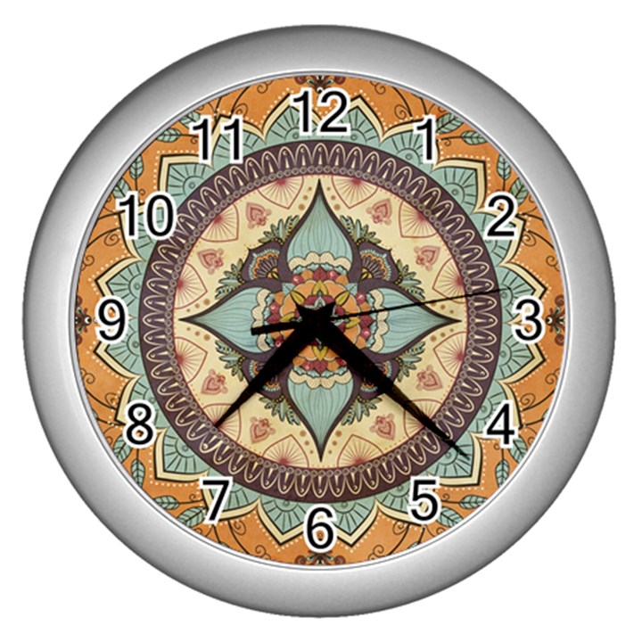 Mandala Floral Decorative Flower Wall Clock (Silver)