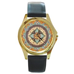 Mandala Floral Decorative Flower Round Gold Metal Watch