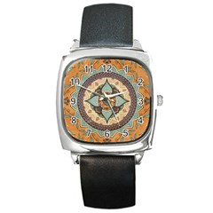 Mandala Floral Decorative Flower Square Metal Watch