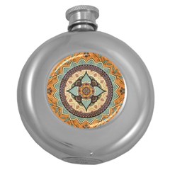 Mandala Floral Decorative Flower Round Hip Flask (5 Oz)