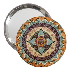 Mandala Floral Decorative Flower 3  Handbag Mirrors