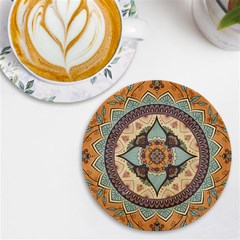 Mandala Floral Decorative Flower Uv Print Round Tile Coaster by Maspions