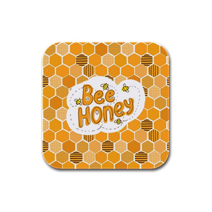 Bee Honey Honeycomb Hexagon Rubber Square Coaster (4 pack)