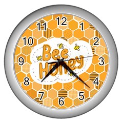 Bee Honey Honeycomb Hexagon Wall Clock (silver) by Maspions