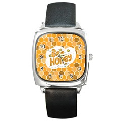 Bee Honey Honeycomb Hexagon Square Metal Watch by Maspions