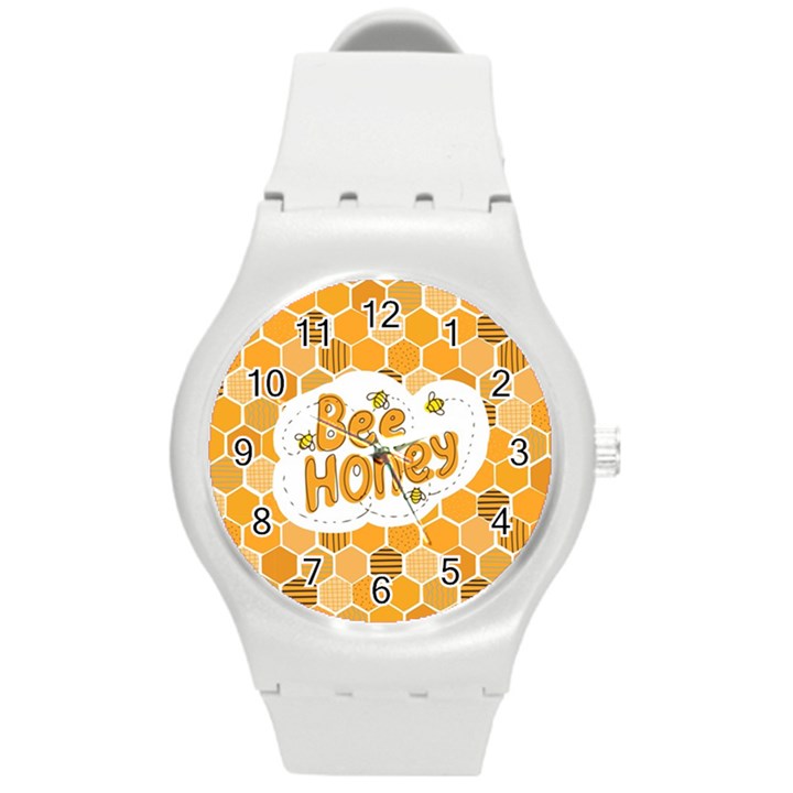 Bee Honey Honeycomb Hexagon Round Plastic Sport Watch (M)