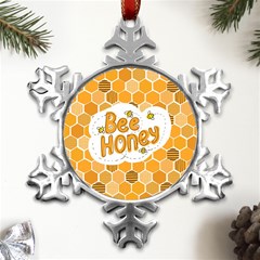 Bee Honey Honeycomb Hexagon Metal Small Snowflake Ornament by Maspions