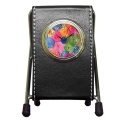 Colorful Abstract Patterns Pen Holder Desk Clock