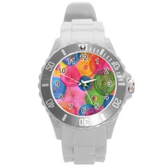 Colorful Abstract Patterns Round Plastic Sport Watch (l)