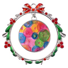 Colorful Abstract Patterns Metal X mas Wreath Ribbon Ornament by Maspions